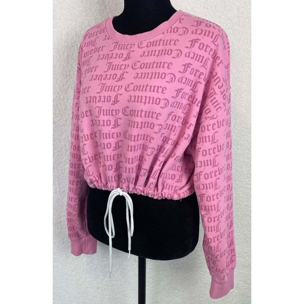 JUICY COUTURE x F21 • Pink Logo Print Long Sleeve Cropped Tie Sweatshirt, M - Picture 5 of 16